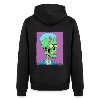 Grüner Zombie Punk Totenkopf Manager - Unisex Premium Bio Zip Hoodie - Schwarz - Hinten - Nico (187cm)