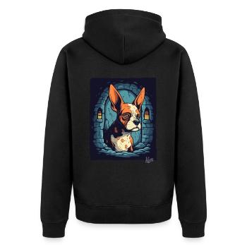 Little cool cute dog in the dungeon - Unisex Premium Organic Zip Hoodie - black - Back - Nico (187cm)