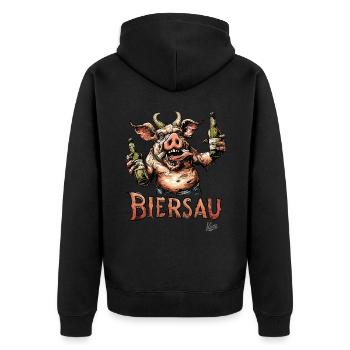 Alte Schule: Feiern wie eine Bier-Sau - Unisex Premium Bio Zip Hoodie - Schwarz - Hinten - Nico (187cm)
