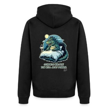 Crocodile alligator in bed, snout I want to sleep - Unisex Premium Organic Zip Hoodie - black - Back - Nico (187cm)