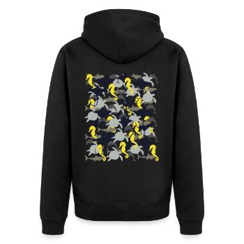 Rochen Hai Delfin Meeresschildkröte Seepferdchen - Unisex Premium Bio Zip Hoodie - Schwarz - Hinten - Nico (187cm)