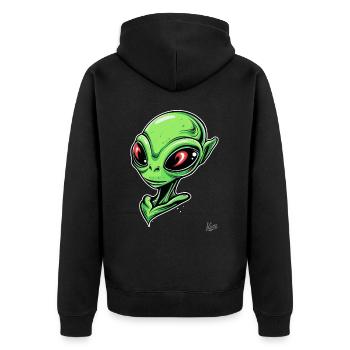 Super-Schicker Alien - Unisex Premium Bio Zip Hoodie - Schwarz - Hinten - Nico (187cm)