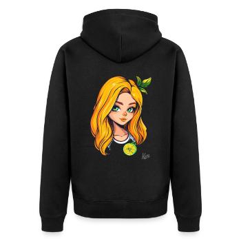 Das Orange-Zitronen-Mädchen - Unisex Premium Bio Zip Hoodie - Schwarz - Hinten - Nico (187cm)