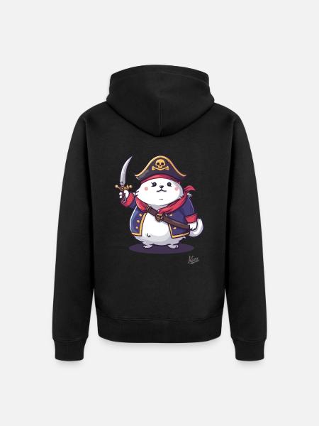 Fluffy Pet Pirate Cat - Unisex Premium Organic Zip Hoodie - black