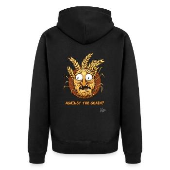 Against the Current: Cartoon Grain Face - Unisex Premium Organic Zip Hoodie - black - Back - Nico (187cm)