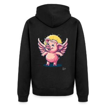Cochon ange rose avec des ailes - Veste à capuche bio Premium Unisexe - noir - Dos - Nico (187cm)