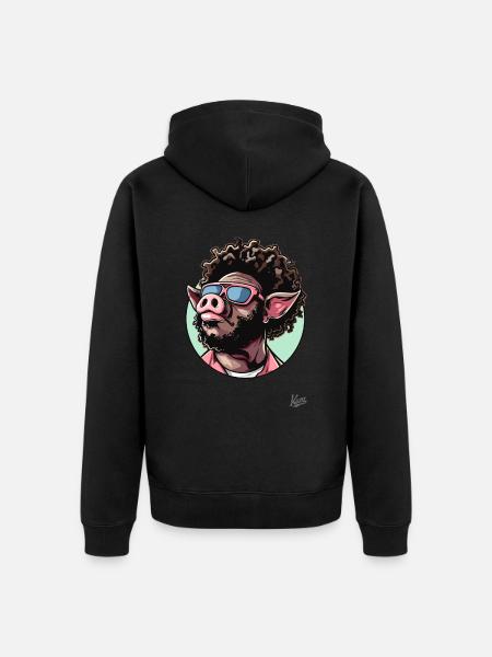 Funky Cool Afro-Haar: Disco-Schwein - Unisex Premium Bio Zip Hoodie - Schwarz