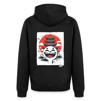 Japanische Berge: Shinto-Pagode lachendes Gesicht - Unisex Premium Bio Zip Hoodie - Schwarz - Hinten - Nico (187cm)