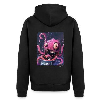 Ein Eimer voller spritziger Farben: Kraken-Schlürf - Unisex Premium Bio Zip Hoodie - Schwarz - Hinten - Nico (187cm)