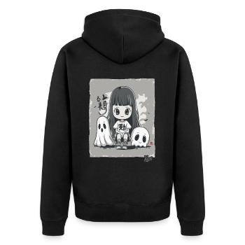 Jolie fille chibi du Japon et fantômes - Veste à capuche bio Premium Unisexe - noir - Dos - Nico (187cm)