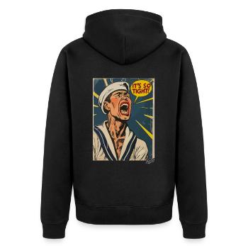 Retro Vintage Cartoon Seemann: Es ist so eng! - Unisex Premium Bio Zip Hoodie - Schwarz - Hinten - Nico (187cm)
