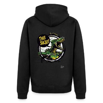 Un dragon en colère et agacé dit : C’est de la merde - Veste à capuche bio Premium Unisexe - noir - Dos - Nico (187cm)