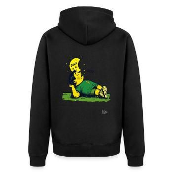 müder Fußballspieler mit Sternen und Mond - Unisex Premium Bio Zip Hoodie - Schwarz - Hinten - Nico (187cm)