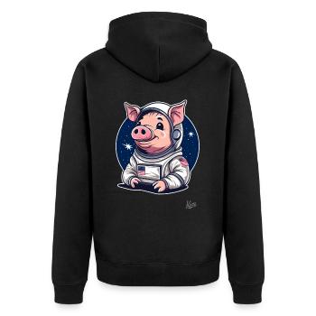 Süßes lustiges Weltraum-Schweinchen-Design - Unisex Premium Bio Zip Hoodie - Schwarz - Hinten - Nico (187cm)