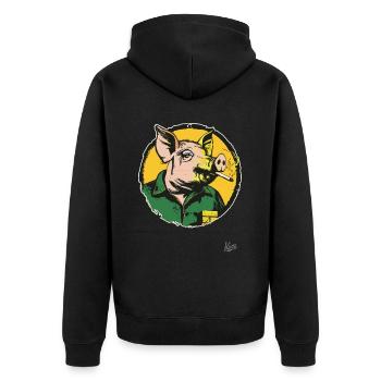 City Country Worker Smoking Pig - Unisex Premium Organic Zip Hoodie - black - Back - Nico (187cm)