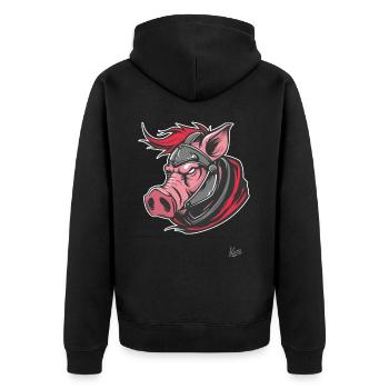 Kämpfender Spartaner-Krieger-Schwein - Unisex Premium Bio Zip Hoodie - Schwarz - Hinten - Nico (187cm)