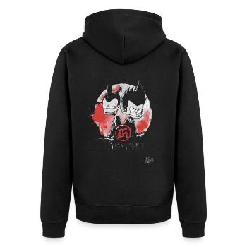 Japanische Dumme Lustige Cartoon Samurais - Unisex Premium Bio Zip Hoodie - Schwarz - Hinten - Nico (187cm)