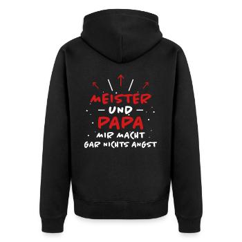 Meister Spruch Prüfung Lustiges Meister Geschenk - Unisex Premium Bio Zip Hoodie - Schwarz - Hinten - Nico (187cm)