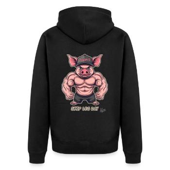Muscle Bodybuilder Pig: Skip Leg Day Again - Unisex Premium Organic Zip Hoodie - black - Back - Nico (187cm)