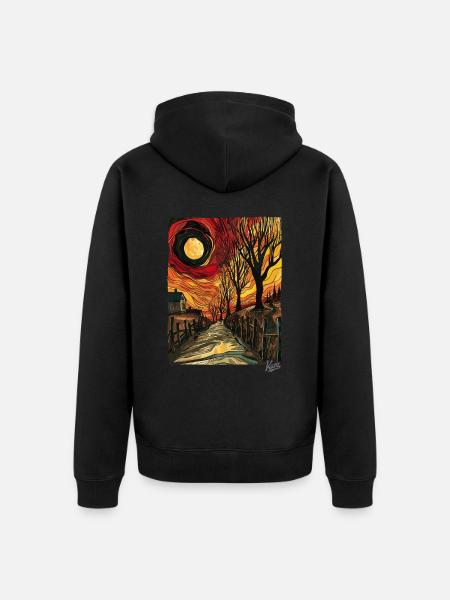 Gemälde eines Feldwegs mit Sonne - Unisex Premium Bio Zip Hoodie - Schwarz