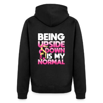 Standing upside down is normal for me - Unisex Premium Organic Zip Hoodie - black - Back - Nico (187cm)