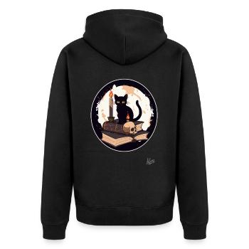 Zauberbuch und Schwarze Katze: Lesen und Bücher - Unisex Premium Bio Zip Hoodie - Schwarz - Hinten - Nico (187cm)