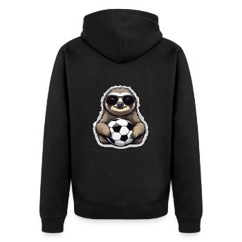 Fußball Fan Faultier mit Sonnenbrille - Unisex Premium Bio Zip Hoodie - Schwarz - Hinten - Nico (187cm)