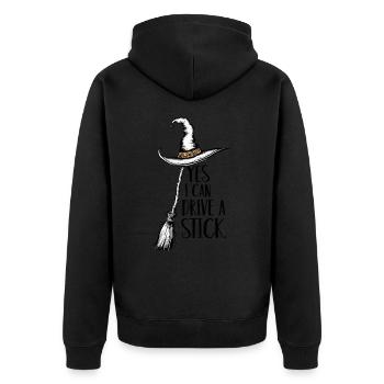 Lustiger Halloween Spruch Yes I can drive a stick - Unisex Premium Bio Zip Hoodie - Schwarz - Hinten - Nico (187cm)