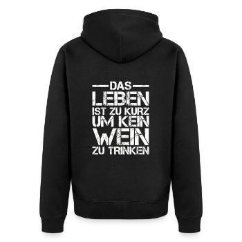 Das Leben ist zu kurz um kein Wein zu trinken - Unisex Premium Bio Zip Hoodie - Schwarz - Hinten - Nico (187cm)