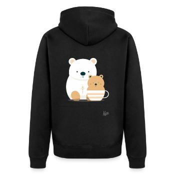 Big Bear and Little Bear in a Coffee Cup - Unisex Premium Organic Zip Hoodie - black - Back - Nico (187cm)