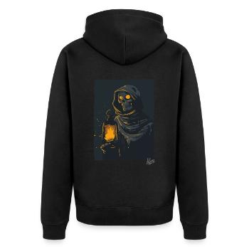 Dark Grim Reaper with Oil Lamp - Unisex Premium Organic Zip Hoodie - black - Back - Nico (187cm)
