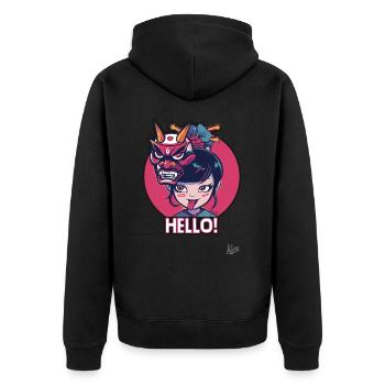 Fille japonaise avec masque Oni - Veste à capuche bio Premium Unisexe - noir - Dos - Nico (187cm)