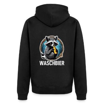 Waschbär mit Bier - Unisex Premium Bio Zip Hoodie - Schwarz - Hinten - Nico (187cm)