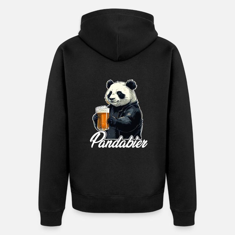 Panda mit Bier - Unisex Premium Bio Zip Hoodie - Schwarz