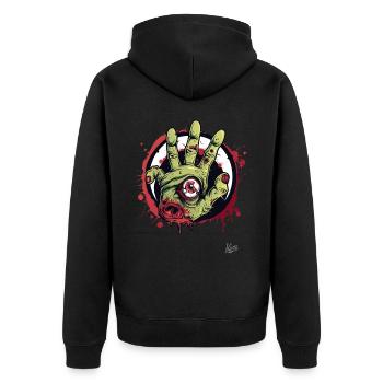 Zombies Live : Main de zombie vert avec œil - Veste à capuche bio Premium Unisexe - noir - Dos - Nico (187cm)