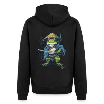 Japanischer Samurai-Ronin-Frosch - Unisex Premium Bio Zip Hoodie - Schwarz - Hinten - Nico (187cm)