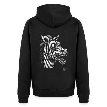 Müdes Krankes komisch lustiges Zombie Zebra - Unisex Premium Bio Zip Hoodie - Schwarz - Hinten - Nico (187cm)