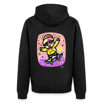 Kleiner Skateboarder beim skaten auf Skateboard - Unisex Premium Bio Zip Hoodie - Schwarz - Hinten - Nico (187cm)