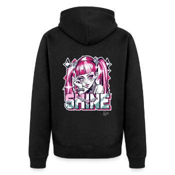 hübsches Mädchen scheint mit Diamanten und Juwelen - Unisex Premium Bio Zip Hoodie - Schwarz - Hinten - Nico (187cm)