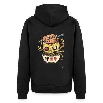 Japanisches Totenkopf-Gehirn-Ramen - Unisex Premium Bio Zip Hoodie - Schwarz - Hinten - Nico (187cm)