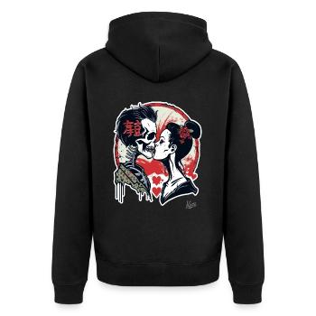Japanese Geisha And Zombie Kiss Infinite Love - Unisex Premium Organic Zip Hoodie - black - Back - Nico (187cm)