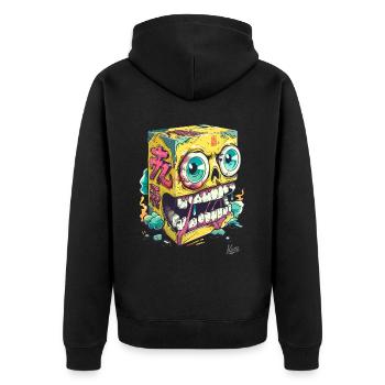 Japanischer Wütender Gelber Schwamm-Totenkopf - Unisex Premium Bio Zip Hoodie - Schwarz - Hinten - Nico (187cm)