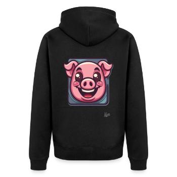 Mignon petit cochon de dessin animé dans le cadre - Veste à capuche bio Premium Unisexe - noir - Dos - Nico (187cm)