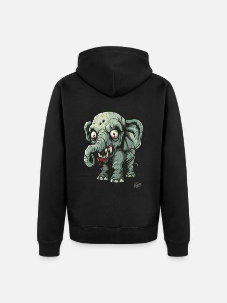 Funny Terrible Little Zombie Elephant - Unisex Premium Organic Zip Hoodie - black