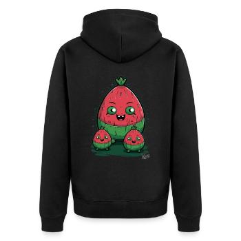 Fruchtige Familie: Die Melone Melonen - Unisex Premium Bio Zip Hoodie - Schwarz - Hinten - Nico (187cm)