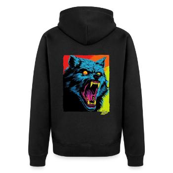 Wütender Wolf: Bissige Wut - Unisex Premium Bio Zip Hoodie - Schwarz - Hinten - Nico (187cm)