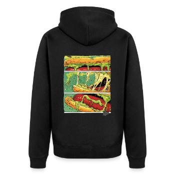Planches BD : Saucisse monstre au fromage dans un petit pain - Veste à capuche bio Premium Unisexe - noir - Dos - Nico (187cm)