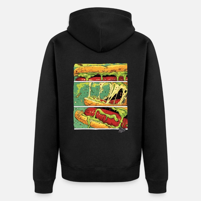 Comic-Panels: Käse-Monster-Wurst im Brötchen - Unisex Premium Bio Zip Hoodie - Schwarz