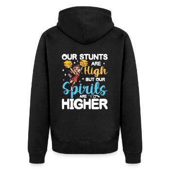 Our Stunts Are High But Our Spirits Are Higher - Unisex Premium Bio Zip Hoodie - Schwarz - Hinten - Nico (187cm)