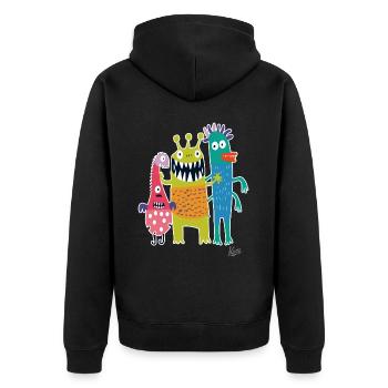 Drei lustige kleine freche Monster - Unisex Premium Bio Zip Hoodie - Schwarz - Hinten - Nico (187cm)